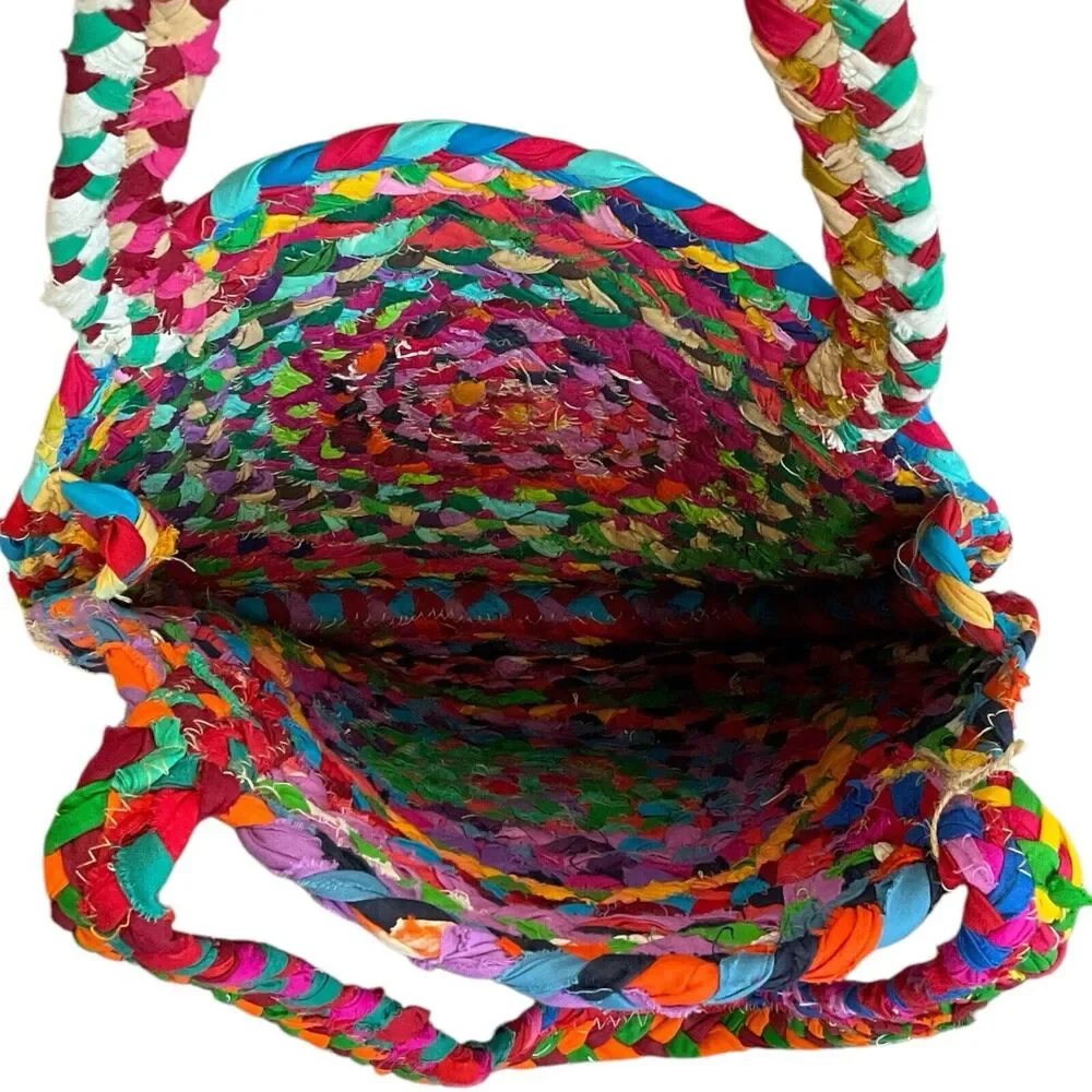 Chindi Boho Round‎ Shoulder Bag Hand Braided Made in India Original Tags